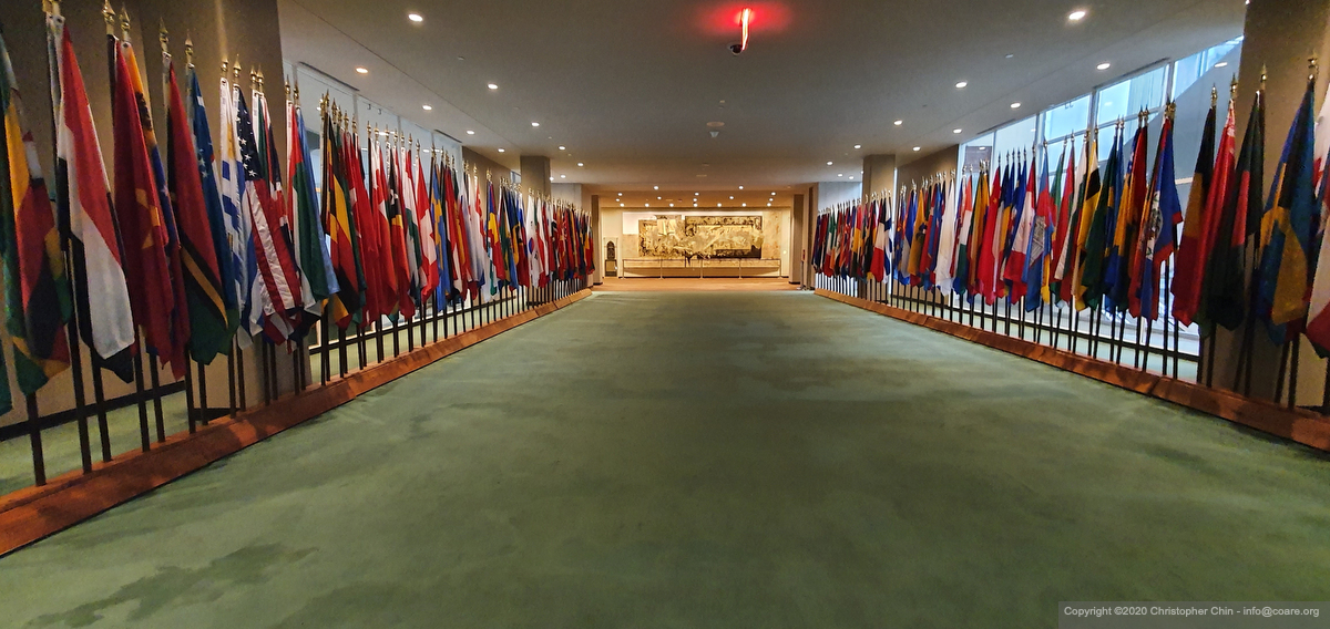 [Hall of Flags at the UN Headquarters]