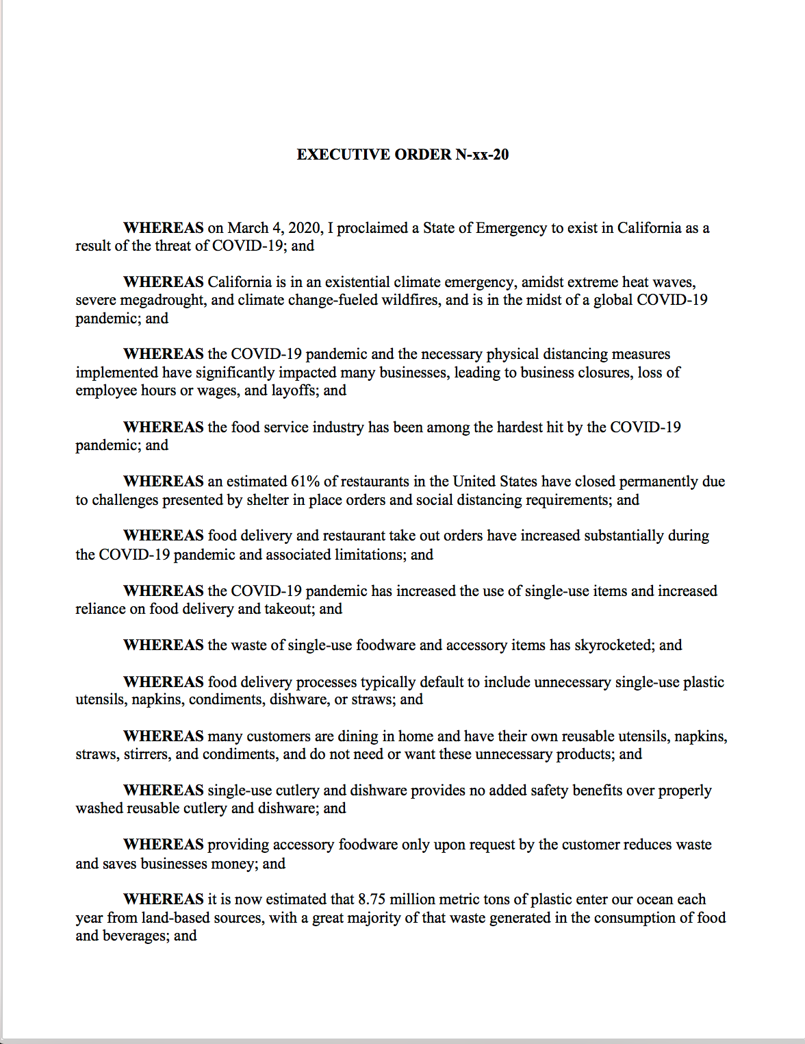 Proposed Emergency Executive Order