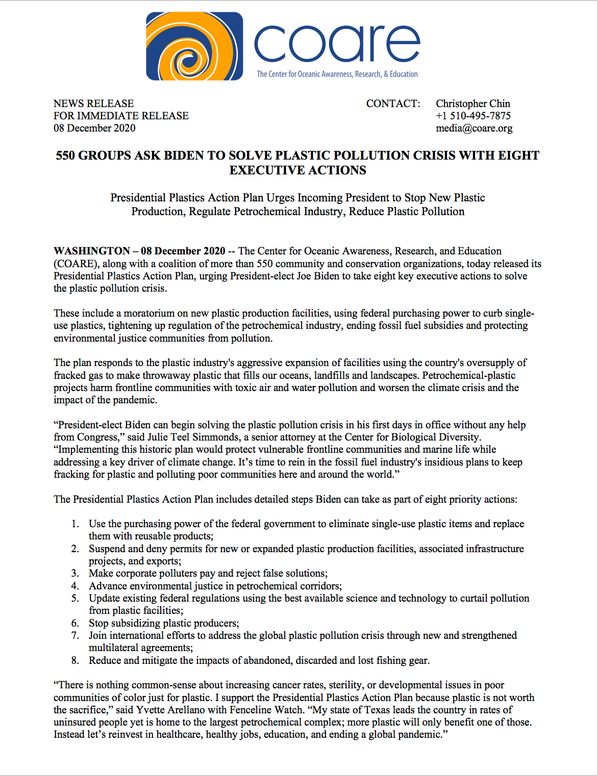 Presidential Plastic Action Plan Press Release